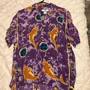Vibrant Purple Dolphin Print Women's Button Down Shirt